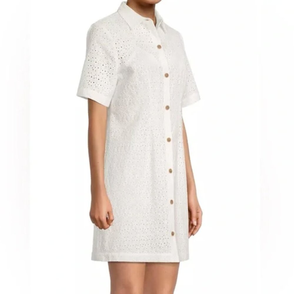 Rebecca Taylor Lea Eyelet White Shirt Dress Shirtdress Sz 6 - Full Moon NWT - Picture 8 of 9